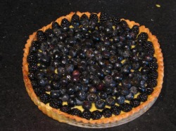 Blueberry tart with lemon curd and a goat cheese crust