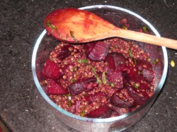 Roasted beet and lentil salad with fresh basil